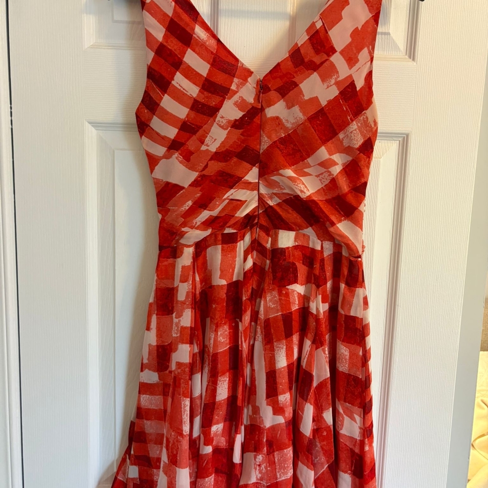 Oscar de la Renta Red and White Patterned Midi Dress - Picture 3 of 4